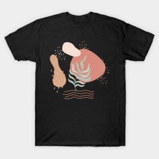 Abstract shapes dots and leaves digital design illustration T-Shirt